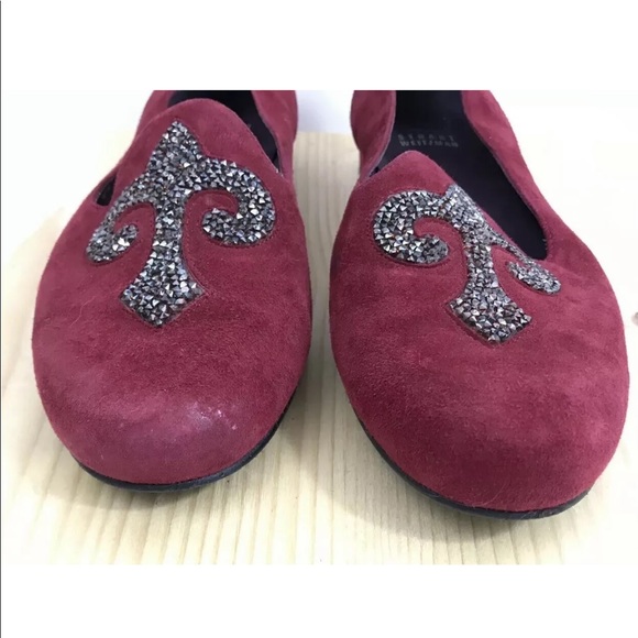 Stuart Weitzman Red Suede Fleur De Lis Loafers - Picture 4 of 8